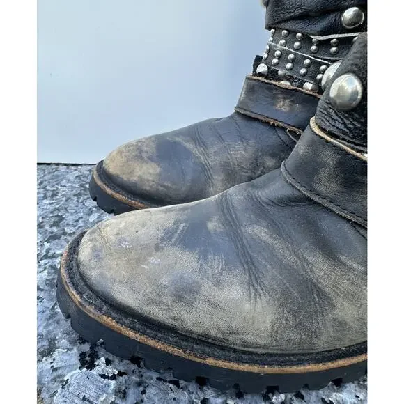 COMME des GARCONS TAO Black Distressed Leather Pull On Boots Marked XS